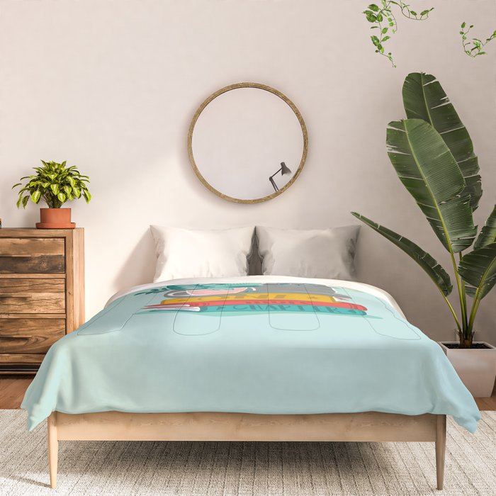 One more chapter // aqua background grey cat striped mug with plants red green and yellow books  Comforter Gallery Image 3