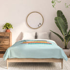 One more chapter // aqua background grey cat striped mug with plants red green and yellow books  Comforter Gallery Image 3