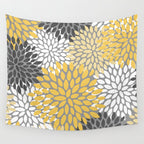 Modern Elegant Chic Floral Pattern, Soft Yellow, Gray, White Wall Tapestry Gallery Image 4