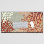 Festive, Floral Prints, Green, Terracotta, Red, Coloured Prints Desk Mat Gallery Image 1