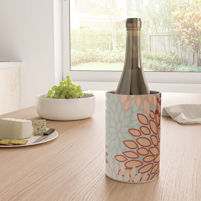 Festive, Floral Prints, Green, Terracotta, Red, Coloured Prints Wine Chiller Gallery Image 4