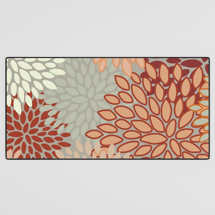 Festive, Floral Prints, Green, Terracotta, Red, Coloured Prints Desk Mat Gallery Image 3