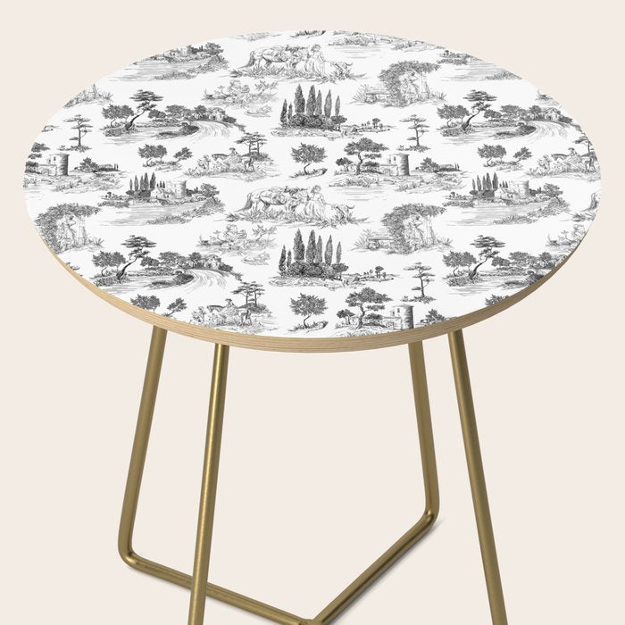 Toile de Jouy Vintage French Romantic Pastoral Black & White Side Table Gallery Image 2