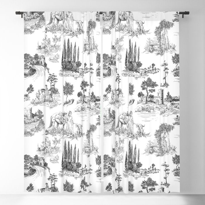 Toile de Jouy Vintage French Romantic Pastoral Black & White Window Curtain Gallery Image 5