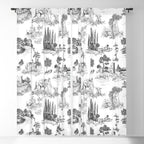 Toile de Jouy Vintage French Romantic Pastoral Black & White Window Curtain Gallery Image 5