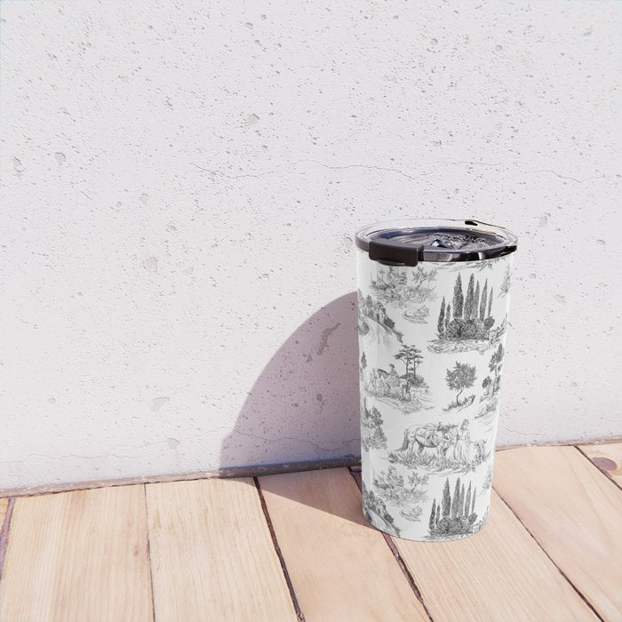 Toile de Jouy Vintage French Romantic Pastoral Black & White Travel Mug Gallery Image 4