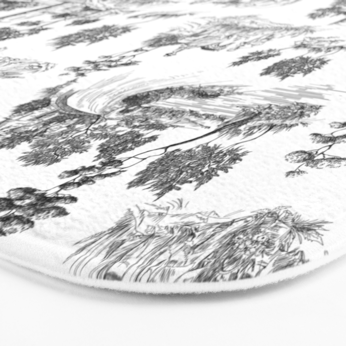 Toile de Jouy Vintage French Romantic Pastoral Black & White Bath Mat Gallery Image 3