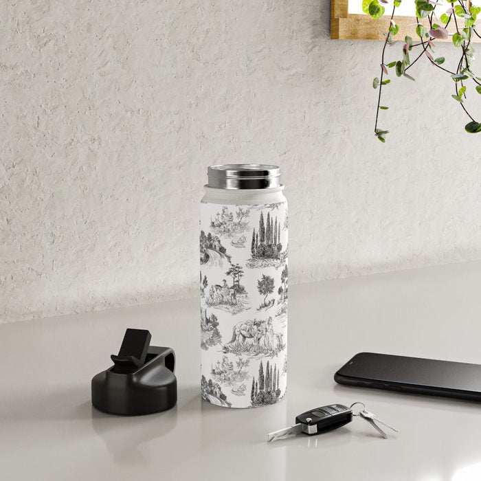 Toile de Jouy Vintage French Romantic Pastoral Black & White Water Bottle Gallery Image 4