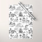 Toile de Jouy Vintage French Romantic Pastoral Black & White Wrapping Paper Gallery Image 1