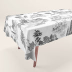 Toile de Jouy Vintage French Romantic Pastoral Black & White Tablecloth Gallery Image 1