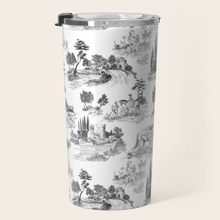 Toile de Jouy Vintage French Romantic Pastoral Black & White Travel Mug Gallery Image 3