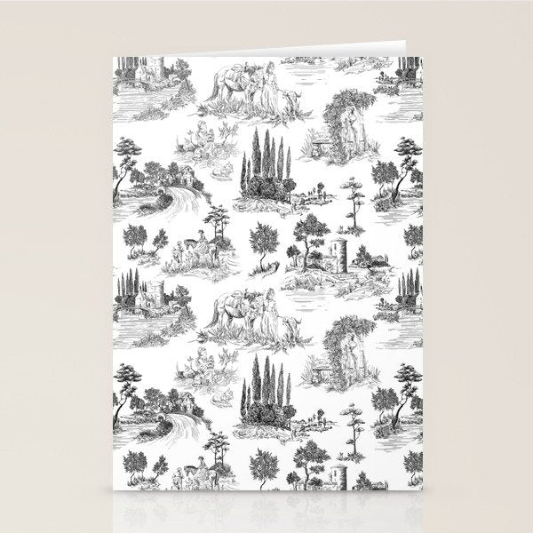Toile de Jouy Vintage French Romantic Pastoral Black & White Stationery Card Gallery Image 2