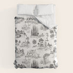 Toile de Jouy Vintage French Romantic Pastoral Black & White Duvet Cover Gallery Image 6