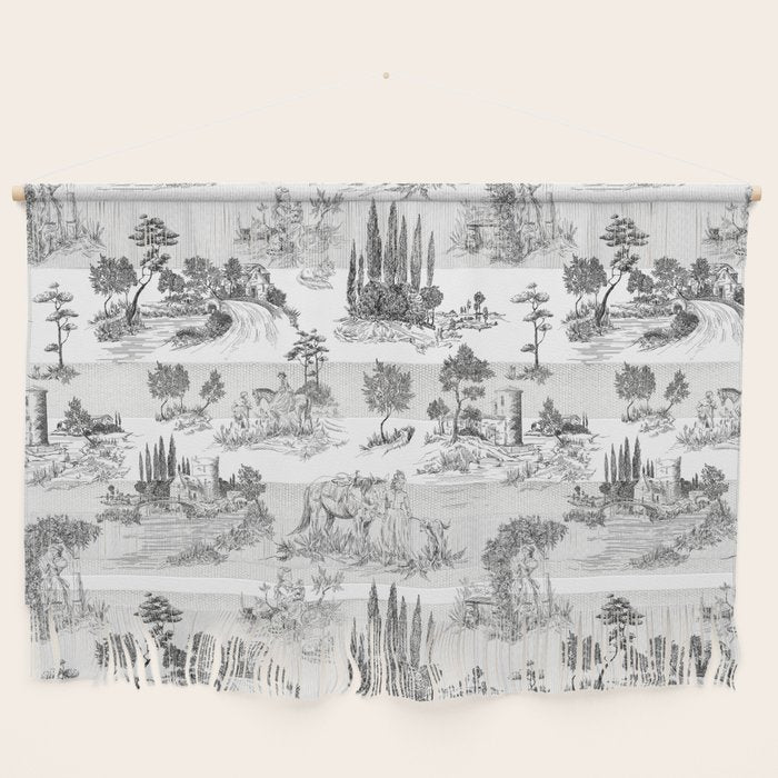 Toile de Jouy Vintage French Romantic Pastoral Black & White Wall Hanging Gallery Image 1