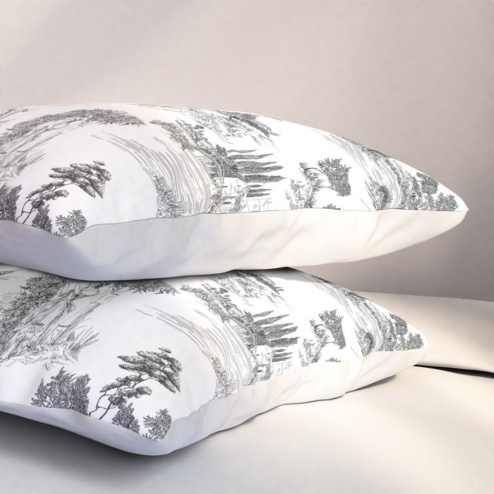 Toile de Jouy Vintage French Romantic Pastoral Black & White Pillow Sham Gallery Image 3