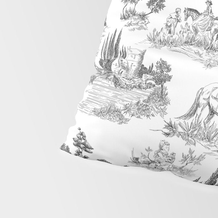 Toile de Jouy Vintage French Romantic Pastoral Black & White Pillow Sham Gallery Image 4