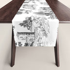 Toile de Jouy Vintage French Romantic Pastoral Black & White Table Runner Gallery Image 1