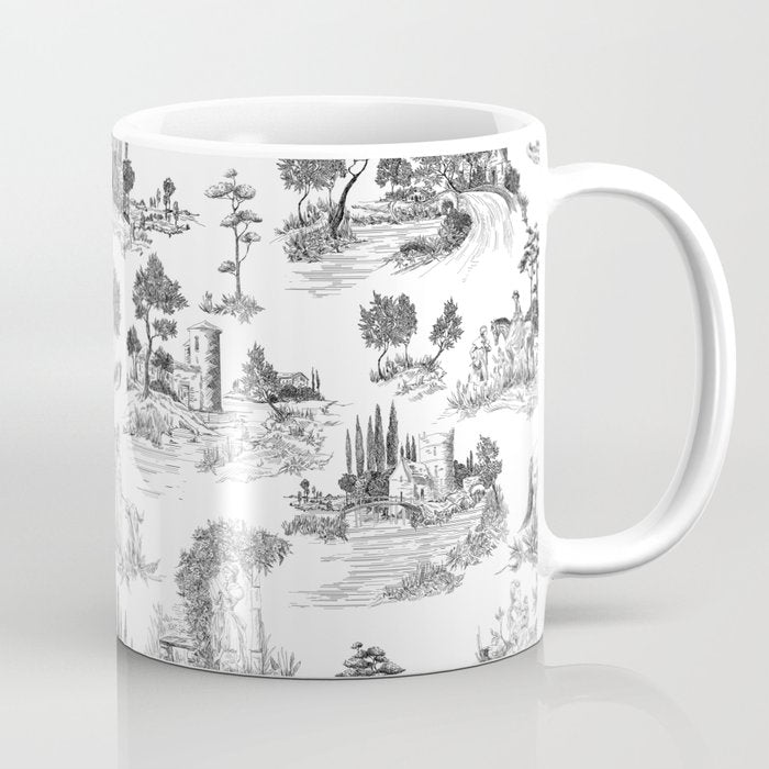 Toile de Jouy Vintage French Romantic Pastoral Black & White Coffee Mug Gallery Image 1
