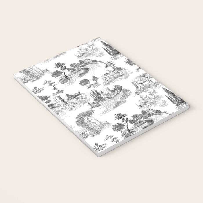 Toile de Jouy Vintage French Romantic Pastoral Black & White Notebook Gallery Image 3