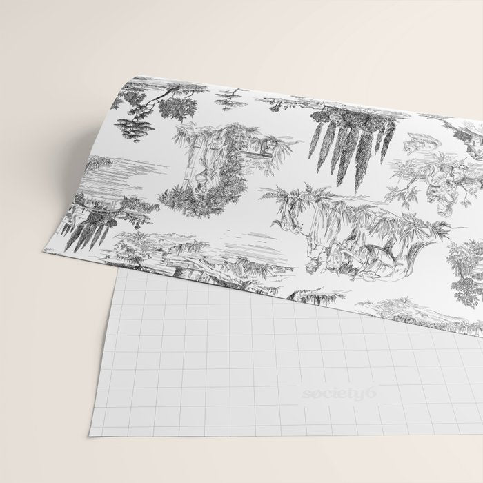Toile de Jouy Vintage French Romantic Pastoral Black & White Wrapping Paper Gallery Image 2
