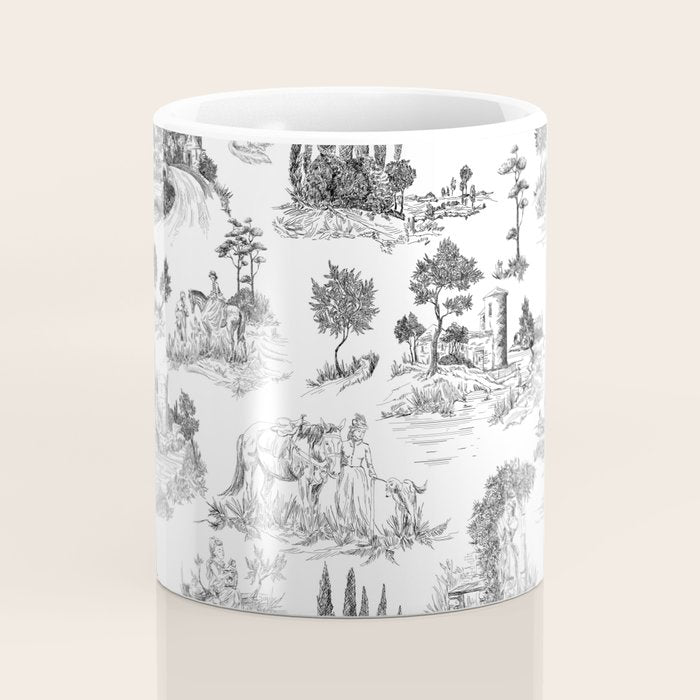 Toile de Jouy Vintage French Romantic Pastoral Black & White Coffee Mug Gallery Image 4
