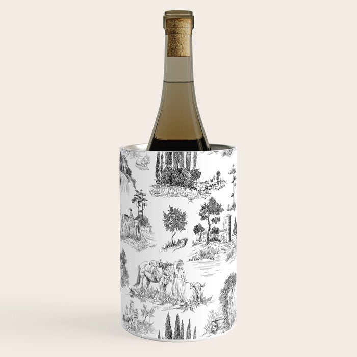 Toile de Jouy Vintage French Romantic Pastoral Black & White Wine Chiller Gallery Image 1