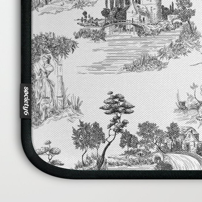 Toile de Jouy Vintage French Romantic Pastoral Black & White Laptop Sleeve Gallery Image 3