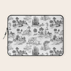 Toile de Jouy Vintage French Romantic Pastoral Black & White Laptop Sleeve Gallery Image 1