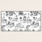 Toile de Jouy Vintage French Romantic Pastoral Black & White Desk Mat Gallery Image 3
