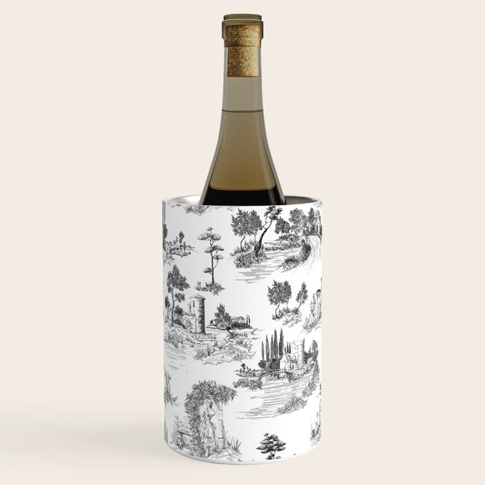 Toile de Jouy Vintage French Romantic Pastoral Black & White Wine Chiller Gallery Image 3
