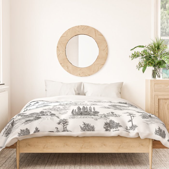Toile de Jouy Vintage French Romantic Pastoral Black & White Duvet Cover Gallery Image 3