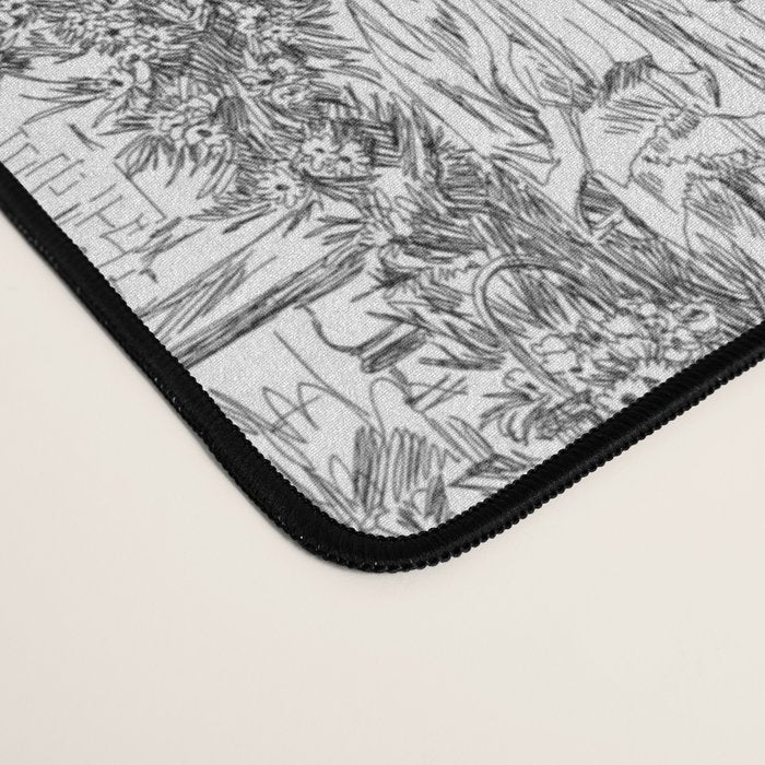 Toile de Jouy Vintage French Romantic Pastoral Black & White Desk Mat Gallery Image 4