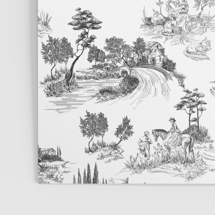 Toile de Jouy Vintage French Romantic Pastoral Black & White Poster Gallery Image 3
