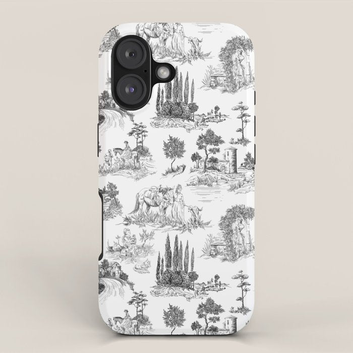 Toile de Jouy Vintage French Romantic Pastoral Black & White iPhone Case Gallery Image 1