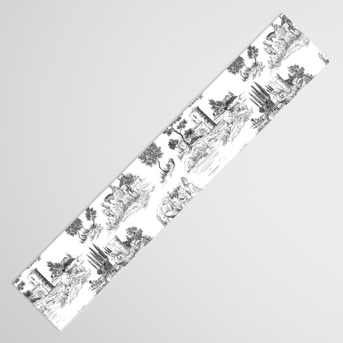 Toile de Jouy Vintage French Romantic Pastoral Black & White Table Runner Gallery Image 3