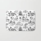 Toile de Jouy Vintage French Romantic Pastoral Black & White Bath Mat Gallery Image 1