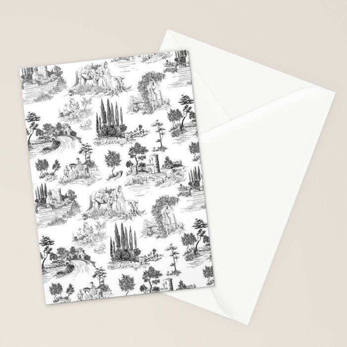 Toile de Jouy Vintage French Romantic Pastoral Black & White Stationery Card Gallery Image 2