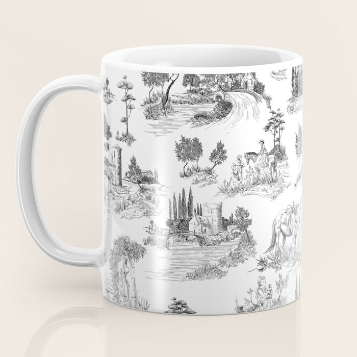 Toile de Jouy Vintage French Romantic Pastoral Black & White Coffee Mug Gallery Image 3