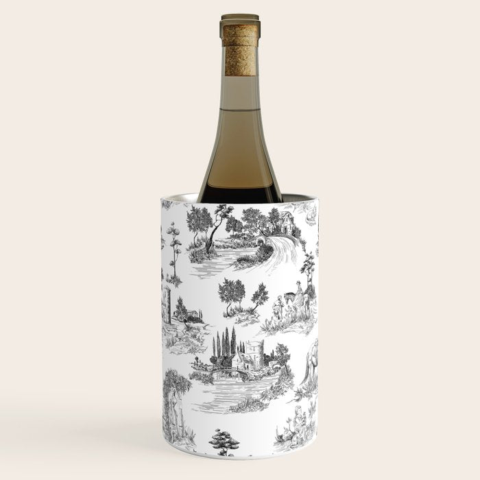 Toile de Jouy Vintage French Romantic Pastoral Black & White Wine Chiller Gallery Image 2