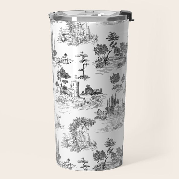Toile de Jouy Vintage French Romantic Pastoral Black & White Travel Mug Gallery Image 2