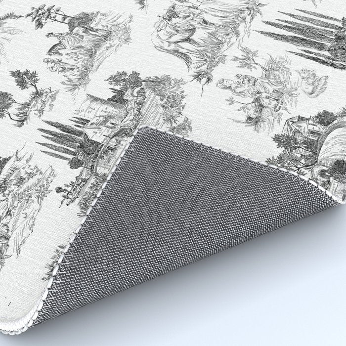 Toile de Jouy Vintage French Romantic Pastoral Black & White Rug Gallery Image 4