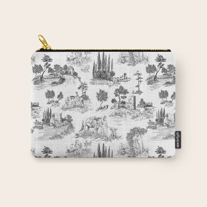 Toile de Jouy Vintage French Romantic Pastoral Black & White Carry All Pouch Gallery Image 1