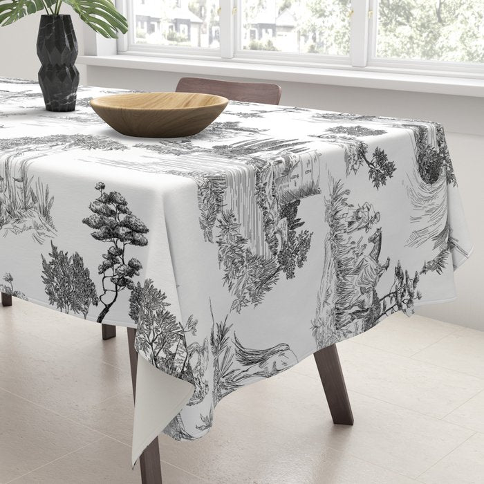 Toile de Jouy Vintage French Romantic Pastoral Black & White Tablecloth Gallery Image 3