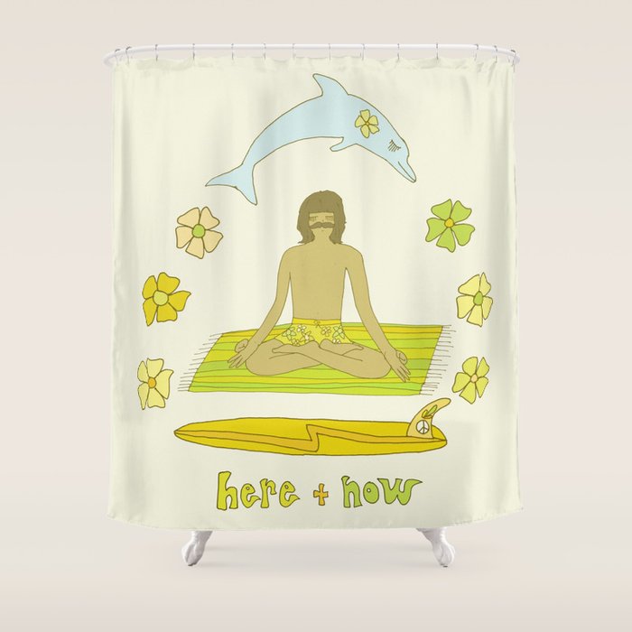 here in now surf meditate gerry lopez // retro art by surfy birdy Shower Curtain Gallery Image 1