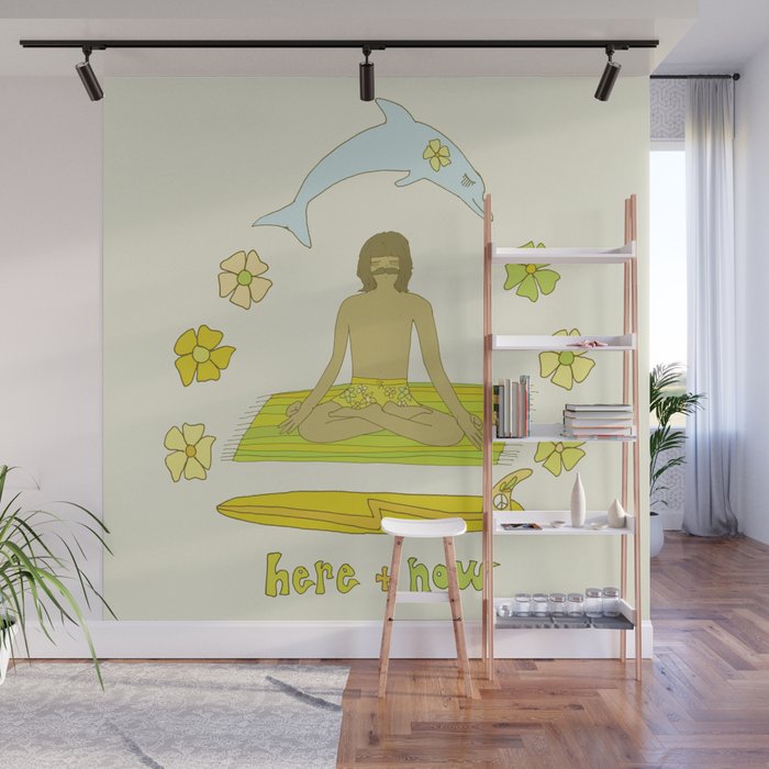 here in now surf meditate gerry lopez // retro art by surfy birdy Wall Mural Gallery Image 1