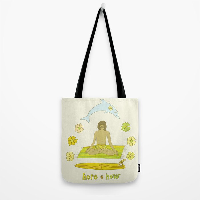 here in now surf meditate gerry lopez // retro art by surfy birdy Tote Bag Gallery Image 2