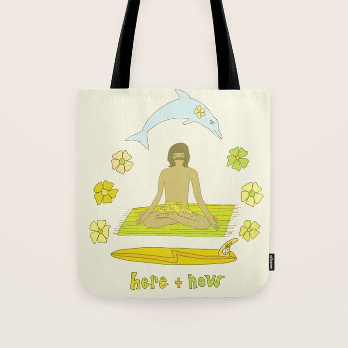 here in now surf meditate gerry lopez // retro art by surfy birdy Tote Bag Gallery Image 1
