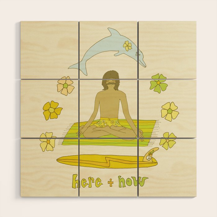 here in now surf meditate gerry lopez // retro art by surfy birdy Wood Wall Art Gallery Image 1