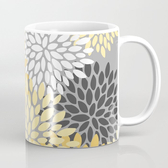 Floral Blooms, Gray, Charcoal, Yellow Coffee Mug Gallery Image 1