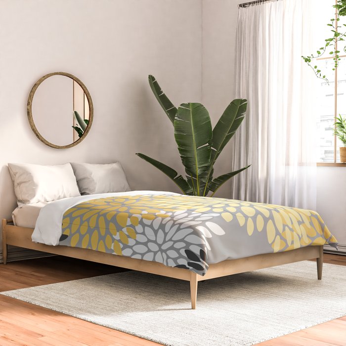Floral Blooms, Gray, Charcoal, Yellow Comforter Gallery Image 2